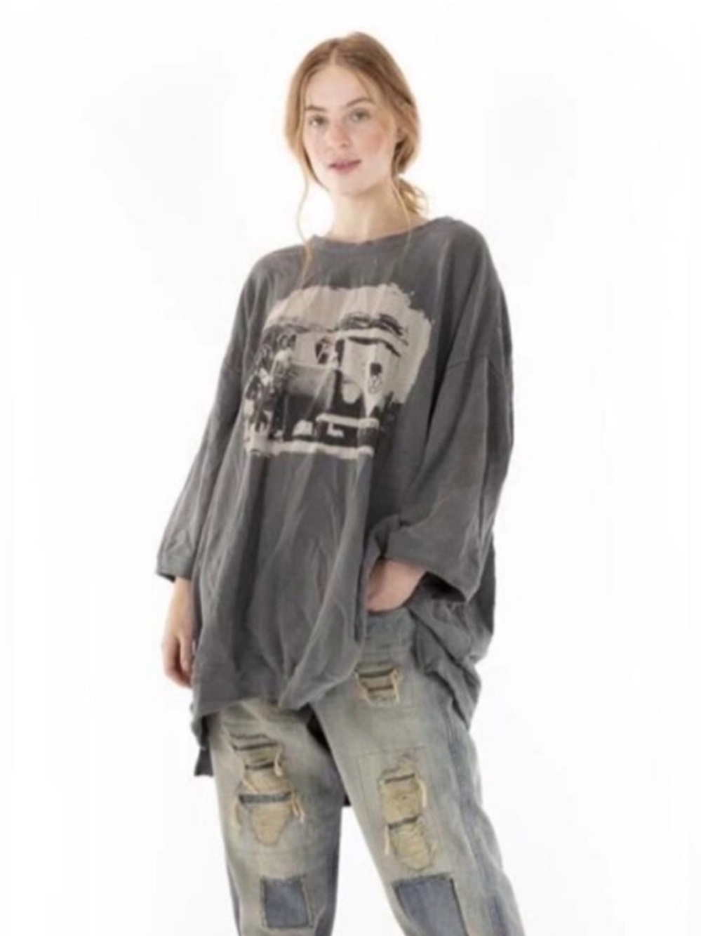 Magnolia Pearl Cotton Jersey Oversized Hi Lo Baja Surf Francis Pullover Tee, OS